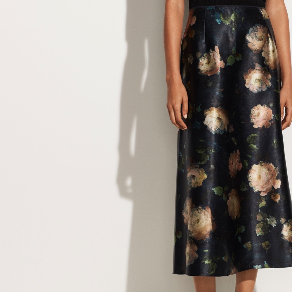 Vince painted rose satin slip skirt in petal glow